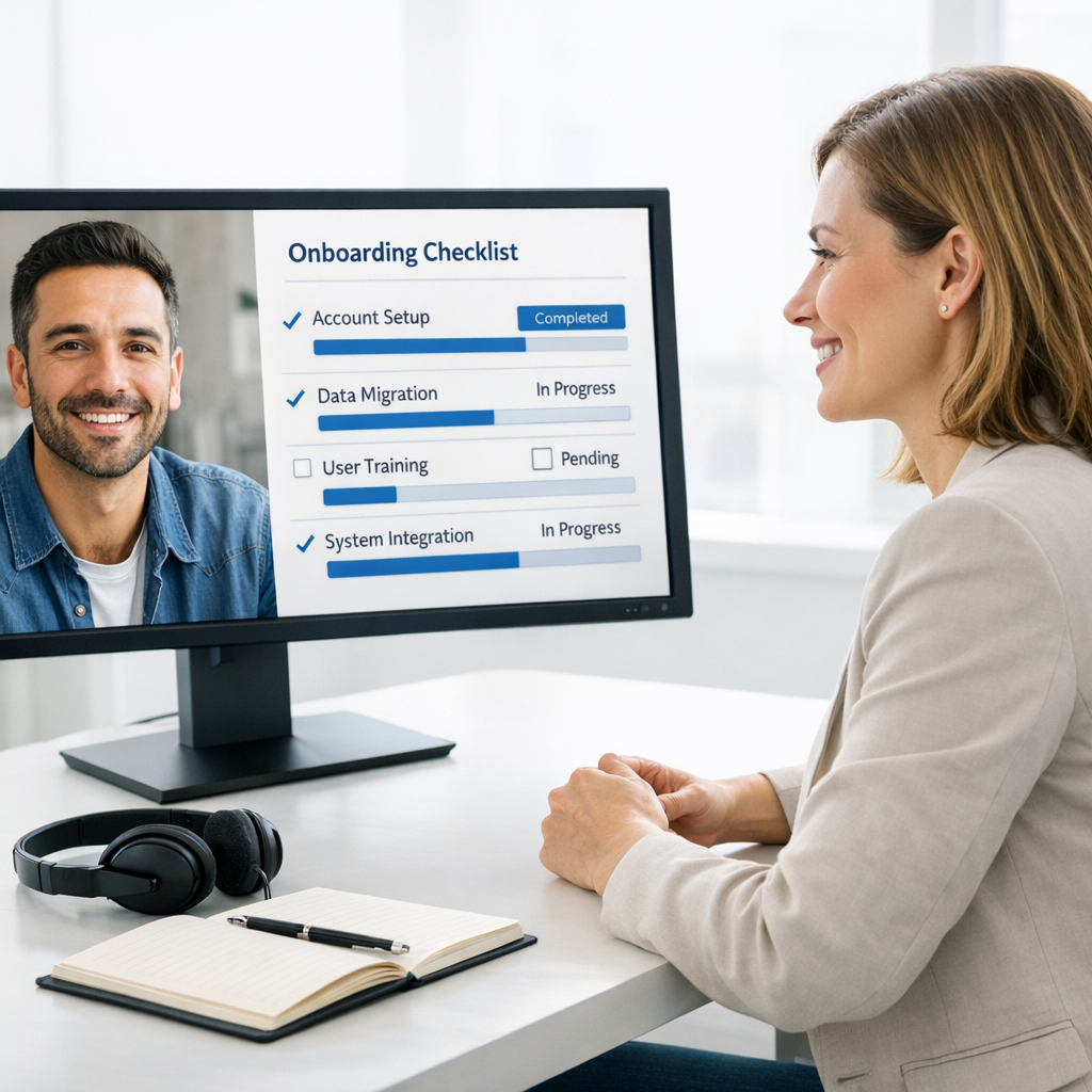 SaaS onboarding session with checklist of milestones